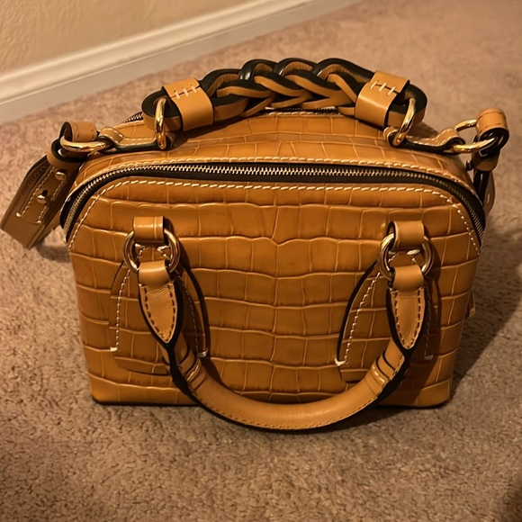 Chloe Small Daria Bag-Autumnal Brown Croc Embossed Leather - Picture 3 of 11